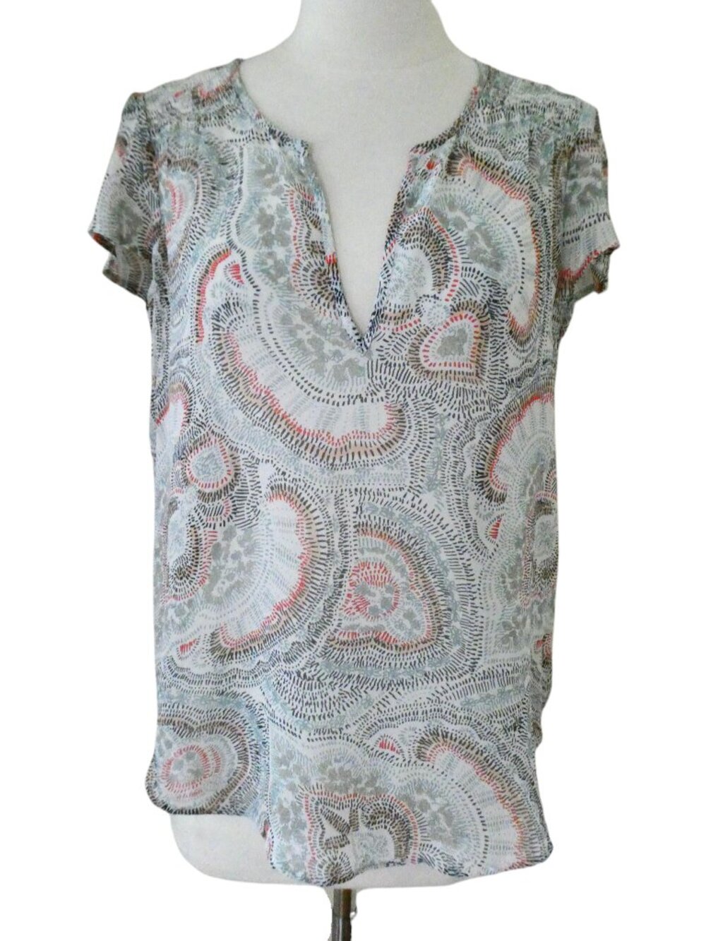 JOIE sheer paisley dot print silk chiffon top sz S